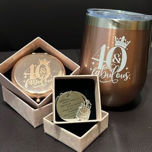 40 & Fabulous Gift Set - Wine Tumbler, Keychain, and Purse Mirror